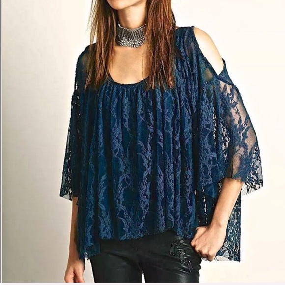 Free People Tops - Free People • Teal Lace Open Shoulder Loose Top